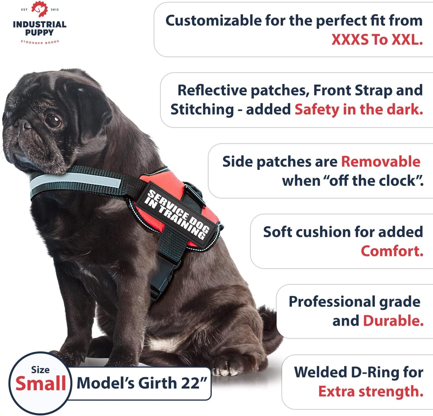 Service Dog in Training Vest with Hook and Loop Straps and Handle - Harnesses in Sizes from XXS to XXL - Service Dog Vest Harness Features Reflective Patch and Comfortable Mesh Design